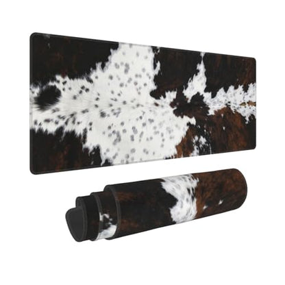 Cowhide Gaming Mouse Pad, 3D Animal Cow Fur Skin Spots Large Extended Desk Mat 11.8X 31.5 inches with Non-Slip Base & Stitched Edges, Waterproof Desk Mat for Office, Home, Laptop, Computer Keyboard - color: Cowhide_03
