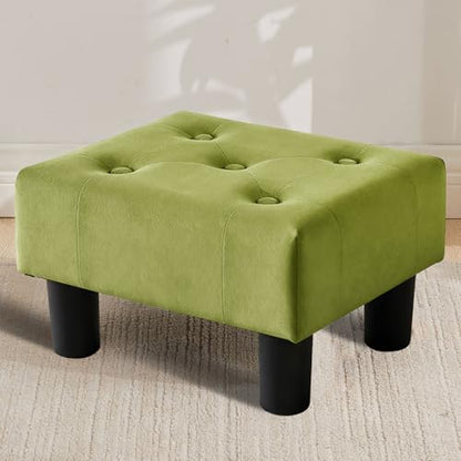 Small Foot Stool Ottoman, Velvet Footstool Ottoman Foot Rest for Couch, Rectangle Footstools and Ottomans Small for Living Room, Entryway (Olive Green) - color: Olive Green