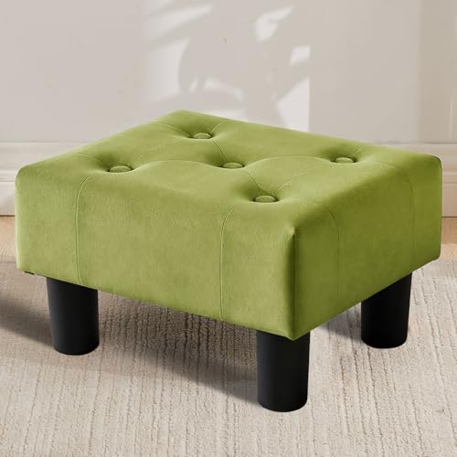 Small Foot Stool Ottoman, Velvet Footstool Ottoman Foot Rest for Couch, Rectangle Footstools and Ottomans Small for Living Room, Entryway (Olive Green) - color: Olive Green