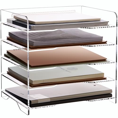 SANRUI Acrylic Desk File Organizer 5 Tier Letter Tray Paper Organizer with Handle for Office, Home, Classroom Clear Desk Organizer Document Holder - style: Enlarged File Tray 5 Tier