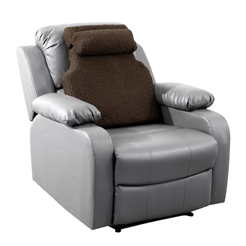 HOMBYS Sherpa Fleece Lumbar Support Pillow with Headrest for Recliner,Memory Foam Recliner Chair Cushion for Back Pain,Big High Back Support for Recliner with Chair Headrest for Elderly (Dark Coffee) - color: Dark Coffee