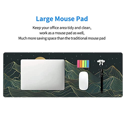 Golden Mountain Line Moon Landscape Gaming Mouse Pad XL Extended Large Mousepad with Nonslip Rubber Base Stitched Edges Laptop Computer Keyboard Desk Mat for Office Home Gamer - color: Mountain Moon, size: 31.5" x 11.8"
