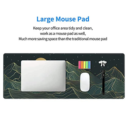 Golden Mountain Line Moon Landscape Gaming Mouse Pad XL Extended Large Mousepad with Nonslip Rubber Base Stitched Edges Laptop Computer Keyboard Desk Mat for Office Home Gamer - color: Mountain Moon, size: 31.5" x 11.8"