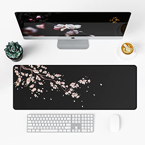 ETZ Japanese Cherry Blossom Mouse Pad (31.5 × 11.8 × 0.12 inch) Extended Large Mouse Mat Desk Pad, Stitched Edges Mousepad,Non-Slip Rubber Base,Gaming Mouse Pad - color: Plum Mouse Pad - 1