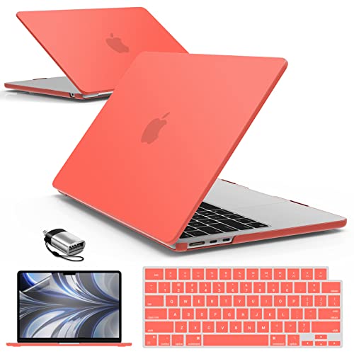 IBENZER Compatible with MacBook Air 13 inch Case M5 2026 M4 2025 M3 M2 2024-2022 A3449 A3240 A3113 A2681,HardShellCase&KeyboardCover ScreenFilm Type-C for Mac air 13.6", Coral Orange, KK-LCOR+2TC - color: Coral Orange
