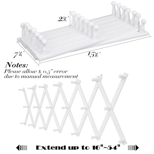 SCUNDA Wall Rack with 20 Hooks, Wooden Wall Expandable Coat Rack for Coat, Hats, Baseball Caps, Coffee Mug, Jewelry(White) - color: White, size: 20 Hooks