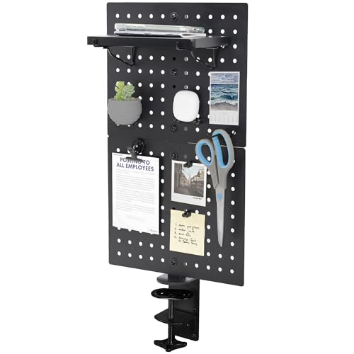 VIVO Black Clamp-on 12 x 20 inch Desk Pegboard, PP-DK12B | Steel Privacy Panel, Magnetic Peg Board, Office Accessory Organizer, Above or Under Desk Placement - color: Black, size: 12"