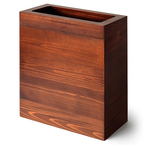2.3 Gallons Rectangular Wooden Trash Can | Trash Can with Bin Liners | Decorative Waste Basket | Recycling Bin for Bathroom | Natural Wood Finish Basket for Kitchen | Paper Basket for Office - color: Mahogony