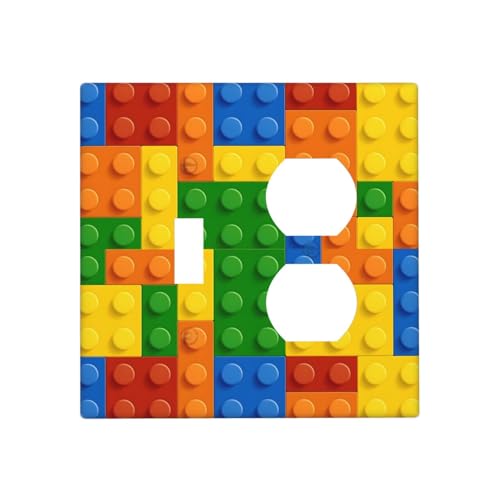 Building Blocks Theme Colored Bricks Print Wallplates 1 Toggle 1 Duplex Switch Plate Electrical GFCI Faceplate Decorative Light Switch Covers for Room Office Home Decor - color: Building Blocks Theme Colored Toy Bricks Print, size: 1 Toggle 1 Duplex / 4.6