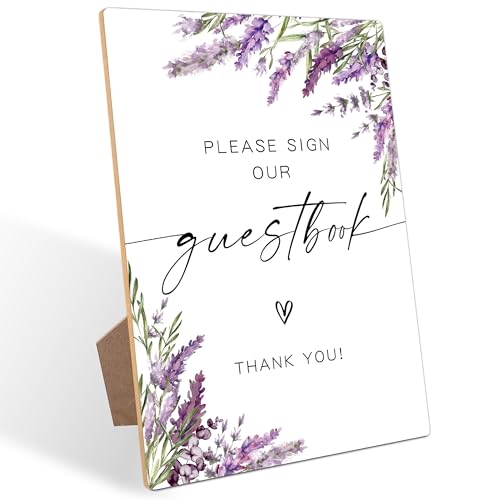 Please Sign Our Guest book, Wedding Guestbook Sign, Lavender Bridal Shower Decorations, Guest Book for Party, Purple Floral Wooden Sign with Stand for Wedding Reception And Bridal Party Decor, 36 - color: Please Sign36