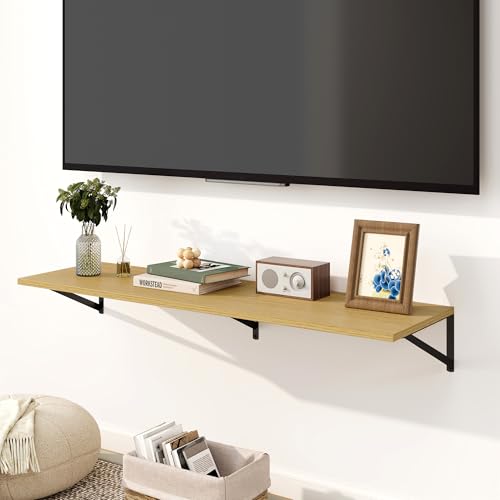 Fun Memories Floating Shelves for Wall, 12 Inch Deep Floating Shelves Set of 2, 48W x 12D Large Wall Shelf with Sturdy Metal Brackets for Living Room, Bathroom, Bedroom and Kitchen, Oak - color: A-oak, size: 48"w x 12"d