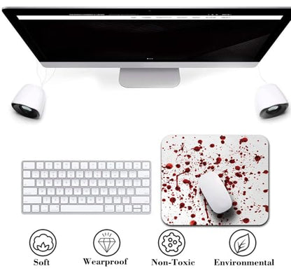 Horror Halloween Print Mouse Pad, Splashes of Blood White and Red Desk Mat | Grunge Style Bloodstain Scary Zombie Design, Anti-Slip Rubber Base, Silky Smooth Surface, Cute Office/Gaming Mousepad - color: Halloween Gift