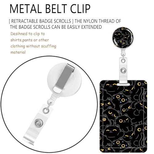 ID Badge Holder with Lanyard Fashionable ID Card Holders with Retractable Lanyards Soft Fiber Metal Clip Sturdy Buckle for Key Wallet Work Nurse Teacher (Cute Black Cat) - color: Cute Black Cat