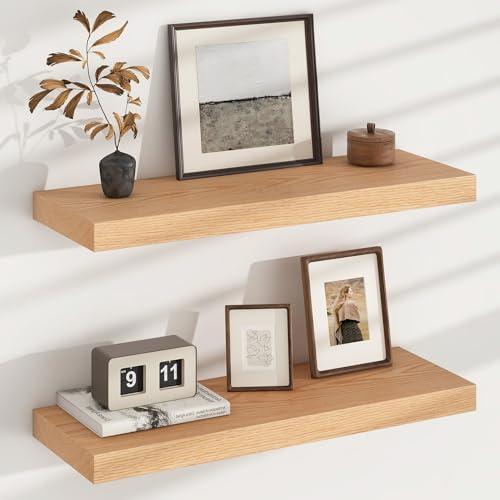 Floating Shelves for Wall, USA-Sourced Oak Wood 24 Inch Wall Shelves Set of 2, Natural Wooden Wall Mounted Picture Ledge Shelf, Nursery Book Storage Shelf Kids Bookshelf, Display Shelf for Bathroom - color: Usa-sourced Oak Wood, size: 24''W, 2Packs