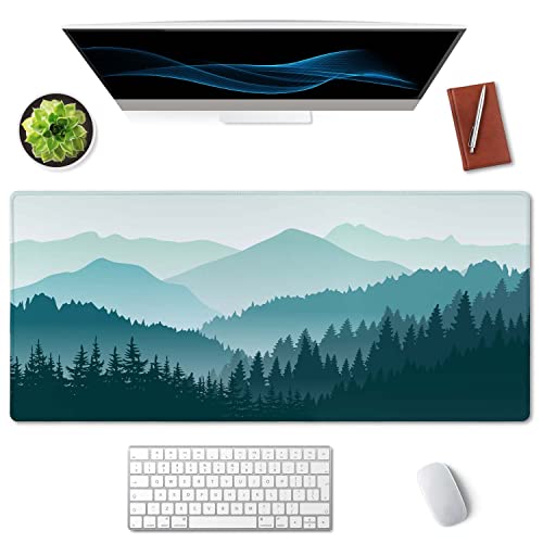 Large Mouse Pad, Full Desk XXL Extended Gaming Mouse Pad 35.5" X 15.7", Waterproof Desk Mat with Stitched Edge, Non-Slip Laptop Computer Keyboard Mousepad for Office & Home, Green Mountain Landscape - color: Green Mountain Landscape