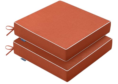 MIULEE Orange Outdoor Chair Cushions Set of 2, 22x22x3 Inch Waterproof Patio Seat Cushions for Outdoor Furniture Couch Sofa, 3 Year Color Fastness High Density Foam with Adjustable Ties - color: Orange, size: 22 x 22 x 3 Inch