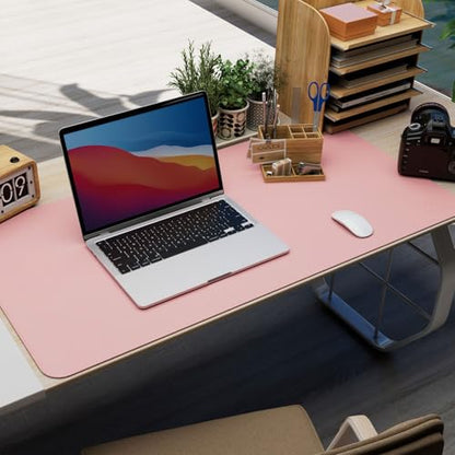 K KNODEL Leather Desk Pad Protector, Office Desk Mat, Large PVC Leather Desk Blotter, Non-Slip Mouse Pad (Pink, 17" x 35.4") - color: Pink, size: 17" x 35.4"