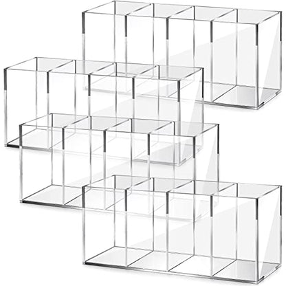 Pajean 4 Pack Acrylic Pencil Holder Back to School 4 Compartments Clear Pen Organizer Makeup Brush Holder Acrylic Pencil Organizer Cup for School Office Home Supplies Desk Accessories