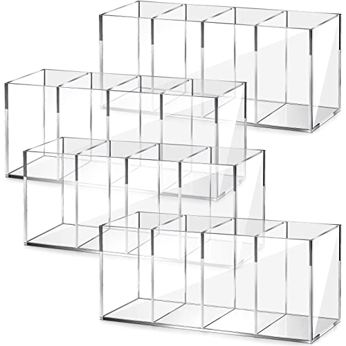 Pajean 4 Pack Acrylic Pencil Holder Back to School 4 Compartments Clear Pen Organizer Makeup Brush Holder Acrylic Pencil Organizer Cup for School Office Home Supplies Desk Accessories