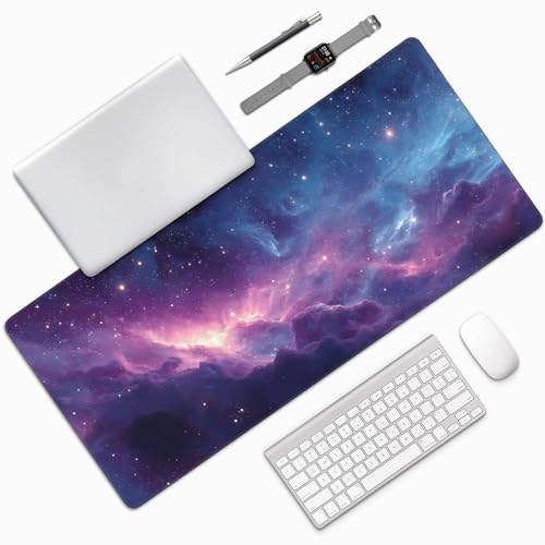 Rectangular Mouse Pad with Purple Galaxy Pattern,Anti-Slip Rubber Base, 35.4 x 15.7 Inches, Gaming Desk Mat - color: Purple Galaxy