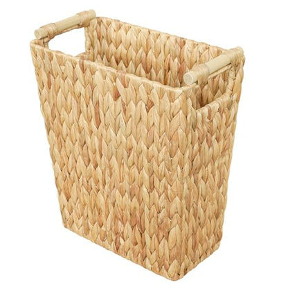 Coeusy 6 Gallon Wicker Trash Can with Wooden Handle,Wicker Waste Basket for Bathroom,Bedroom,Large Narrow Water Hyacinth Trash Basket,Rattan Boho Decor Farmhouse Bathroom Trash Can - size: 6 Gallon