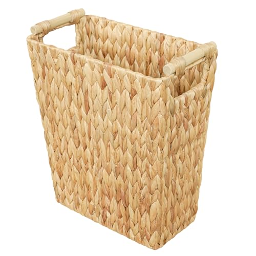 Coeusy 6 Gallon Wicker Trash Can with Wooden Handle,Wicker Waste Basket for Bathroom,Bedroom,Large Narrow Water Hyacinth Trash Basket,Rattan Boho Decor Farmhouse Bathroom Trash Can - size: 6 Gallon