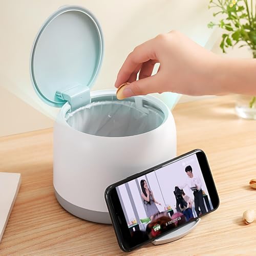 Small Desk mini Trash can Desktop Tiny Garbage can Office Waste Basket with lid with Bracket Home Office Bedroom Living Room Kitchen Garbage Sundries, Includes 90 Trash Bags(Gray-White) - color: Gray-White