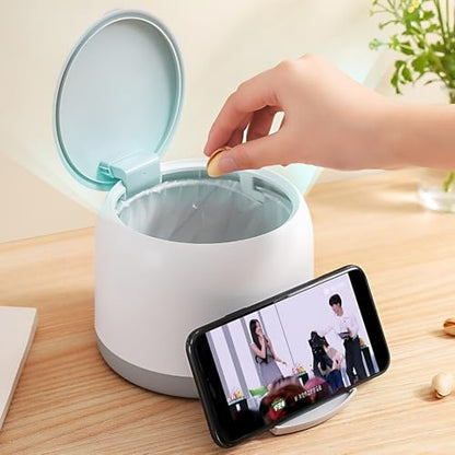 Small Desk mini Trash can Desktop Tiny Garbage can Office Waste Basket with lid with Bracket Home Office Bedroom Living Room Kitchen Garbage Sundries, Includes 90 Trash Bags(Gray-White) - color: Gray-White