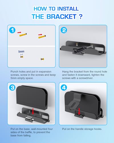 Sehawei Wall Mount Bracket Compatible with Nintendo Switch 2,Heavy Duty Steel Space-Saving Organizer for Switch 2 Console and 2 Joy-Con Controllers,Easy Install Kit Included