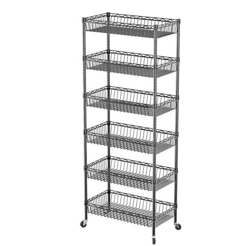 SINGAYE Shelf Closet Wire Shelving：Adjustable Metal Unit for Laundry Room Organization Bathroom Kitchen Home Storage with Wheels Pantry Rack Shelves - color: Black, size: 6Tier-13.45"Dx30"Wx65"H