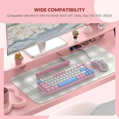 ZIYOU LANG RK-T8PR0 Wired 65% Mechanical Gaming Keyboard and Mouse Combo with RGB LED Backlit Anti-ghosting TKL Mini 68 Key Coiled C to A Cable Tactile Blue Switch for PS4 PS5 Xbox PC Mac Gamer(Pink) - color: Pink White Blue, size: 65% Keyboard + Mouse