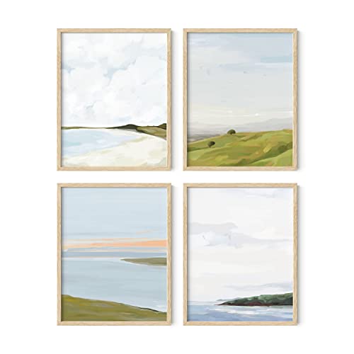 HAUS AND HUES Landscape Wall Art - Set of 6 Nature Poster, Oil Painting Art, Scenic Wall Poster, Country Side Wall Art, Farmhouse Wall Prints, Mountain Wall Art (Beige Frame, 11x14) - color: Oil Painting, size: 11x14, style: Beige Framed