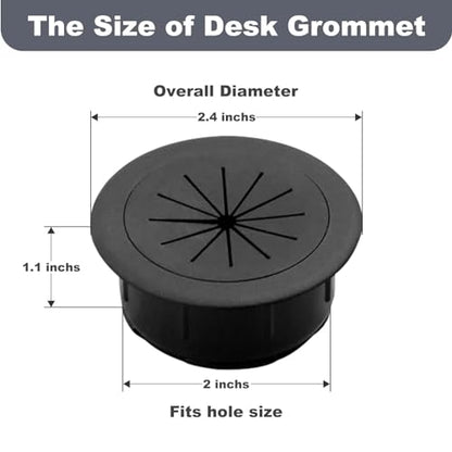 2 Pack 2 Inch Flexible Desk Grommet, ABS Cable Hole Cover for Home Office Table Wire & Cord Management- Black
