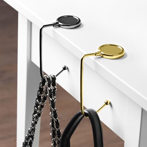 kwmobile Purse Hook for Table - Set of 2 Purse Holder - Handbag Hanger - Portable Bag Holder - Bag Hooks for Desk - Table Hook Dark Slate/Gold - color: Dark Slate / gold