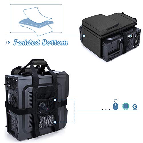 Trunab PC Tower Carrying Strap with Handle, Desktop Computer Case Belt Holder with Pockets for Keyboard, Cable, Headphone, Ideal for Transporting On The Go, Black - Patented Design - size: S - Fits Mini & Mid Tower