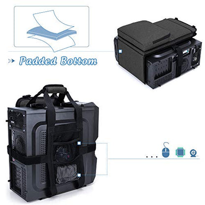 Trunab PC Tower Carrying Strap with Handle, Desktop Computer Case Belt Holder with Pockets for Keyboard, Cable, Headphone, Ideal for Transporting On The Go, Black - Patented Design - size: S - Fits Mini & Mid Tower