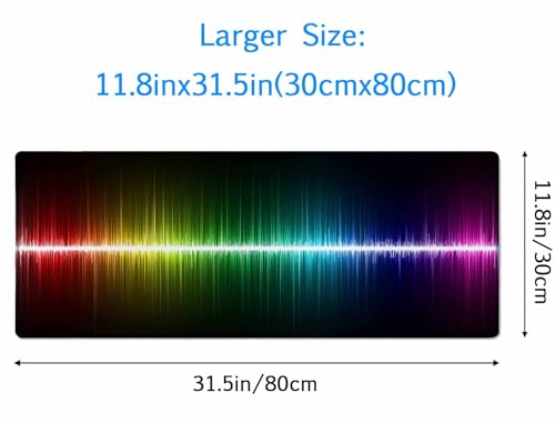 Large Extended Gaming Mouse Pad with Stitched Edges, Non-Slip Rubber Base Mouse Pad for Office, Computer, Keyboard, Laptop and Home Desk Pad 31.5X11.8 Inch Rainbow Audio Wave - color: Rainbow Audio Wave, size: 31.5L x 11.8W inches