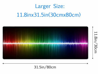 Large Extended Gaming Mouse Pad with Stitched Edges, Non-Slip Rubber Base Mouse Pad for Office, Computer, Keyboard, Laptop and Home Desk Pad 31.5X11.8 Inch Rainbow Audio Wave - color: Rainbow Audio Wave, size: 31.5L x 11.8W inches
