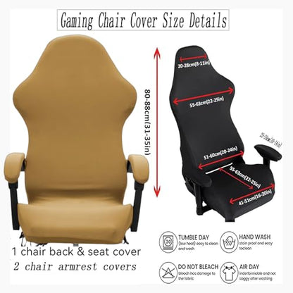 Gaming Chair Cover Set with Armrest Covers, Stretch Ruffled Slipcover for Racing Office Computer Reclining Chairs (Camel) - color: Camel