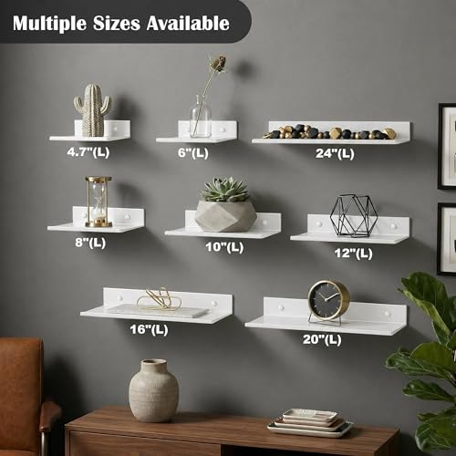 Z metnal White Wall Shelves, Small Corner Floating Bathroom Shelf, Lack Slim Metal Decor Display Modern Long Shelves for Action Figure Collection, Wall Mounted, Rustic, 16 x 5 inch, 2 Pack - color: White, size: 16 inch (2 Pack)