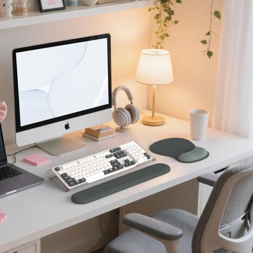 iCasso Keyboard Wrist Rest,Black Ergonomic Mouse Pad with Wrist Support,Acrylic Clear Keyboard Stand for Desktop,Non-Slip Mousepad Set for Office Home Gaming - color: Pure Black
