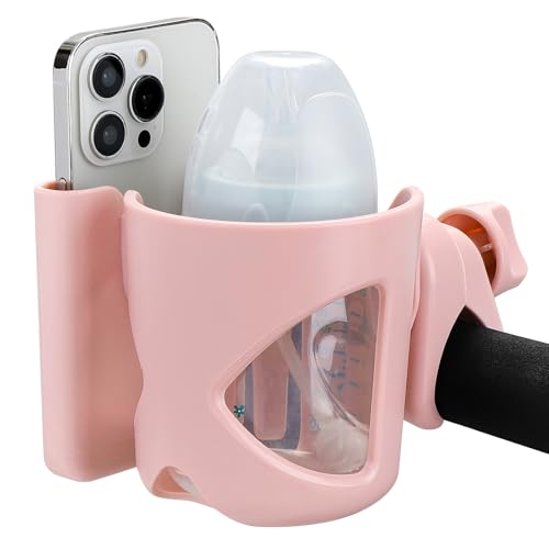 Accmor Stroller Cup Holder with Phone Holder, Universal Cup Holder for Walker Wheelchair Bike, 360° Rotatable Stroller Cup Holder Attachment Accessories for Walker, Wheelchair, Scooter - color: Pink, Cup Phone Holder