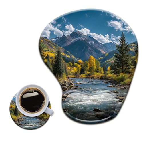 HOPONY Gel Wrist Rest Mouse Pad-Ergonomic Office Mousepad with Wrist Support-Non-Slip,Design Desk Accessories Mat for Home&Game Decor Fall Forest - color: Fall Forest