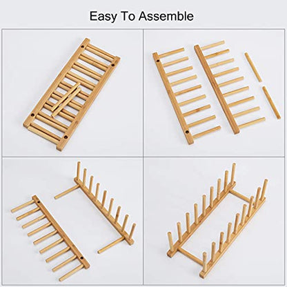 HBlife 2pcs Bamboo Dish Plate Bowl Cup Book Pot Lid Cutting Board Drying Rack Stand Drainer Storage Holder Organizer Kitchen Cabinet（Keep Dry） - color: Bamboo 8 Slots 2pcs