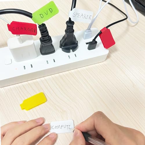 100 Pcs Multicolor Write On Cable Labels & Reusable Fastening Cable Ties Set for Cable Management in Home Office - color: Colorful