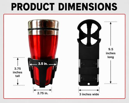 Wheelchair Cup Holder for Armrests – Nearly Universal OH for Power Chairs, Mobility Scooters & Stadium Seats – No-Clamp Adjustable Strap-On Drink Holder - Removable Beverage Holder - Black