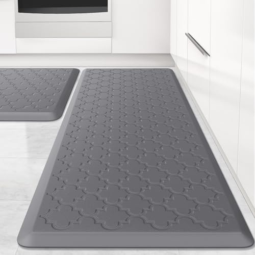 Kitchen Mat [2 PCS] Cushioned Anti-Fatigue Floor Mat Water Resistant Non-Skid Kitchen Mats and Rugs Ergonomic Comfort Foam Kitchen Rugs Standing Mat for Floor Office Sink (Grey,20"x30"+20"x47") - color: Stylish Grey, size: 20"x30"+20"x47"