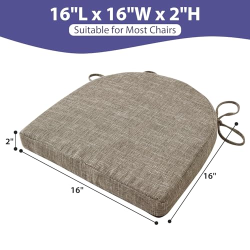 IPYNBAP Chair Cushions for Dining Chairs, Kitchen Chair Cushions, 16'' x 16'' x 2'', Non Slip Indoor Seat Cushions, Chair Pads for Dining Chairs with Ties & Removable Cover, Set of 2, Khaki - color: Khaki, size: 2 Count(Pack of 1)