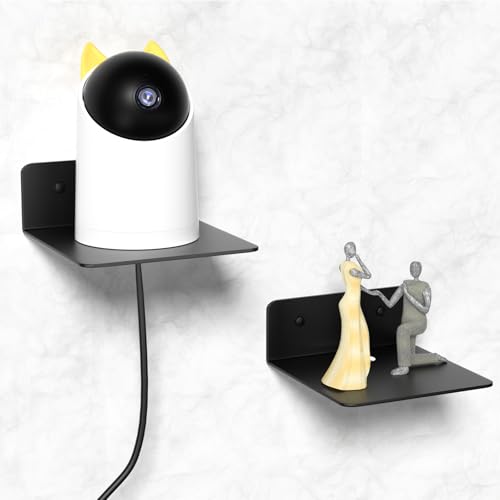 Wisfame Small Floating Shelves for Wall, 5 Inch Metal Wall Shelves - Adhesive Installation, Display Ledges Set of 2, Perfect for Echo, Cameras, Mini Decor, Funkos, Figurines (Black) - color: Black, size: 4.9" x 4.9"-2PCS