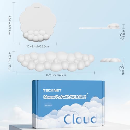 TECKNET Cloud Mouse Pad with Wrist Rest, Ergonomic Cloud Wrist Rest with Non-Slip Base, PU Leather Memory Foam Mouse Pad Wrist Support for Keyboard and Mouse, Pain Relief for Typing, Gaming, White - color: White